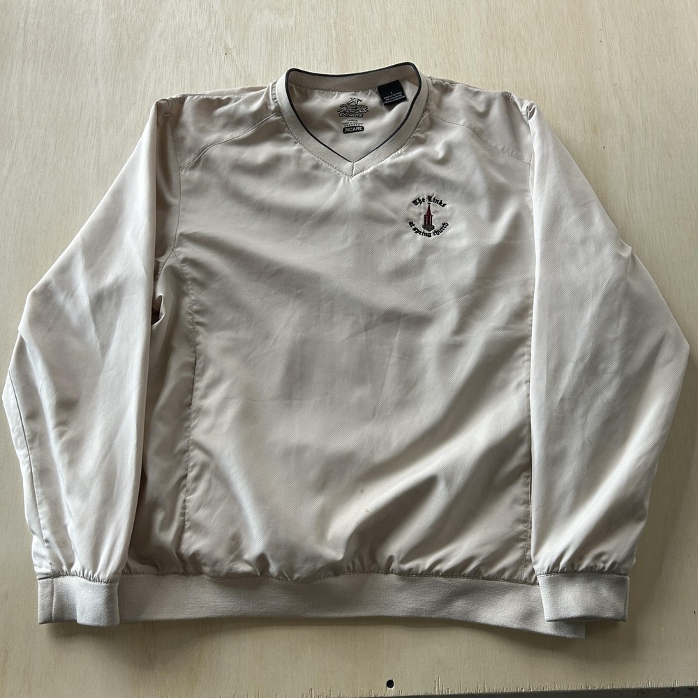 Y2K Ahead Extreme Jacket Mens Large Beige V Neck Golf Windbreaker Pullover Links